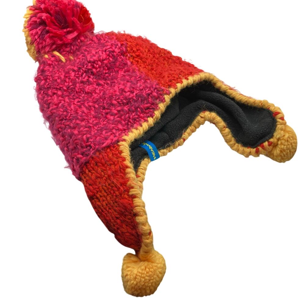 Turtle Fur Adult OS Red/Pink Colorblock Knit Fleece Lined Trapper Hat FLAW Ski